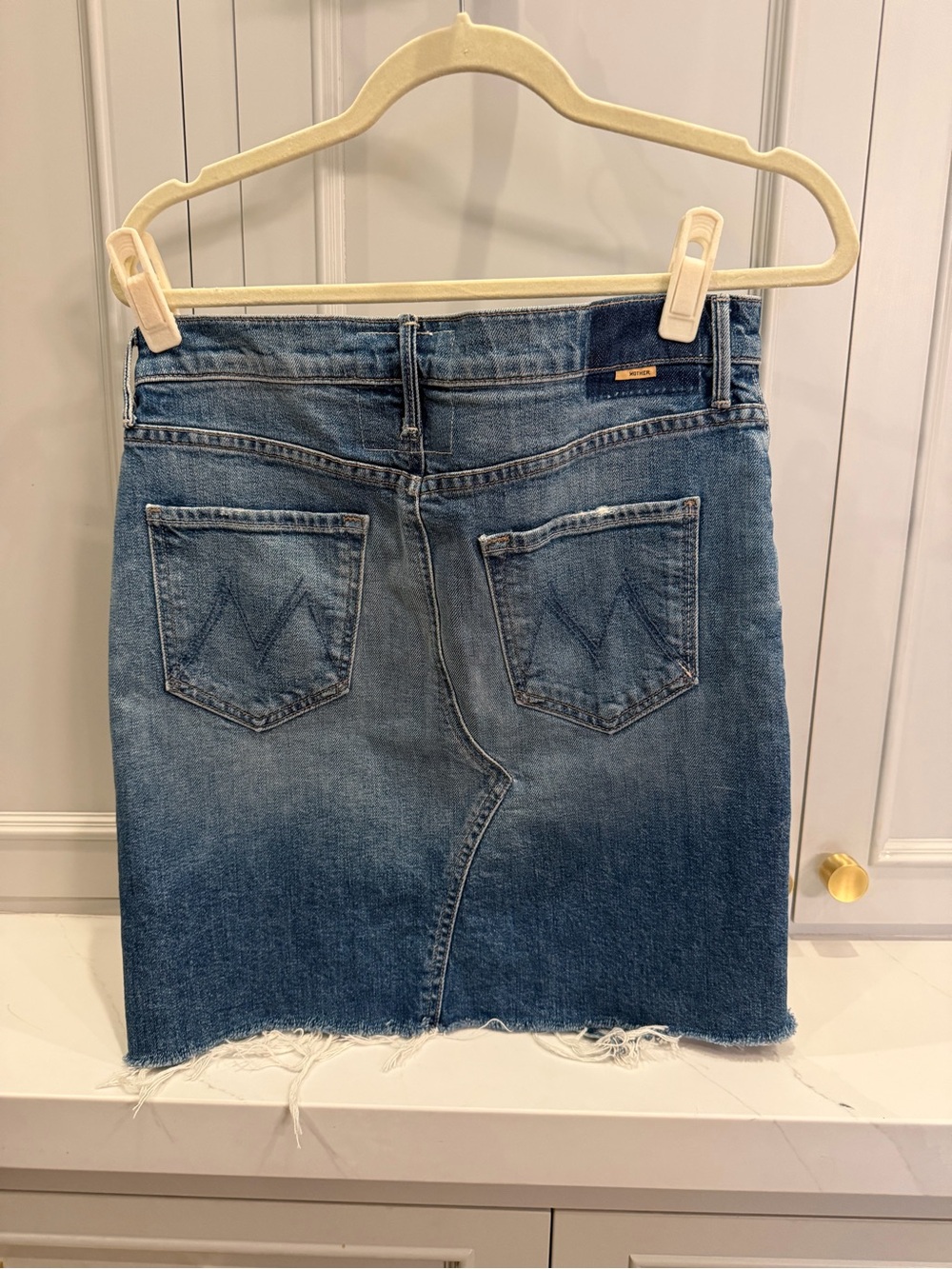 MOTHER Medium Blue Distressed Denim Mini Skirt with Front Slit size 29 - Picture 2 of 3